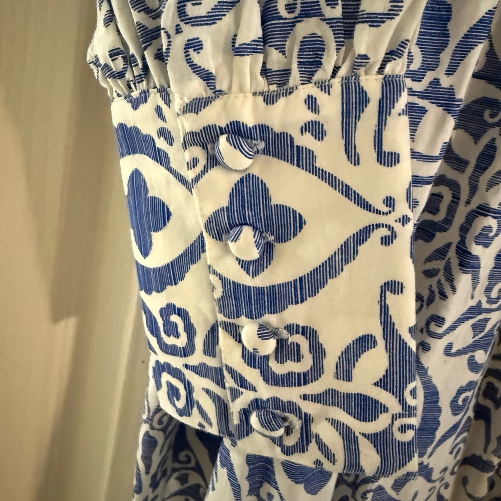Mille Esther Long Sleeve Cotton Maxi Caftan Dress Capri Blue Tuckernuck size Med - Picture 4 of 5
